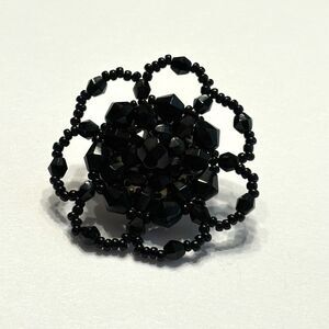 Vintage Black Floral Beaded Brooch Pin